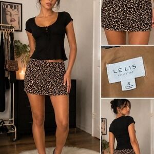 LE LIS Collection Leopard Print Mini Skirt Brown Animal A-Line Y2K Small
